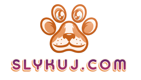 Dog paw print logo with 'SLYKUJ.COM' text on a transparent background