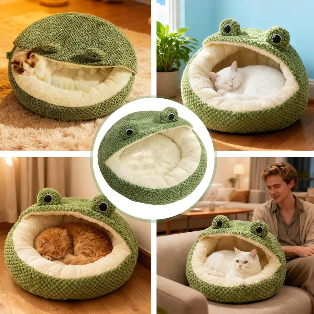 Frog-Shaped Plush Cat Bed – Small (16")
