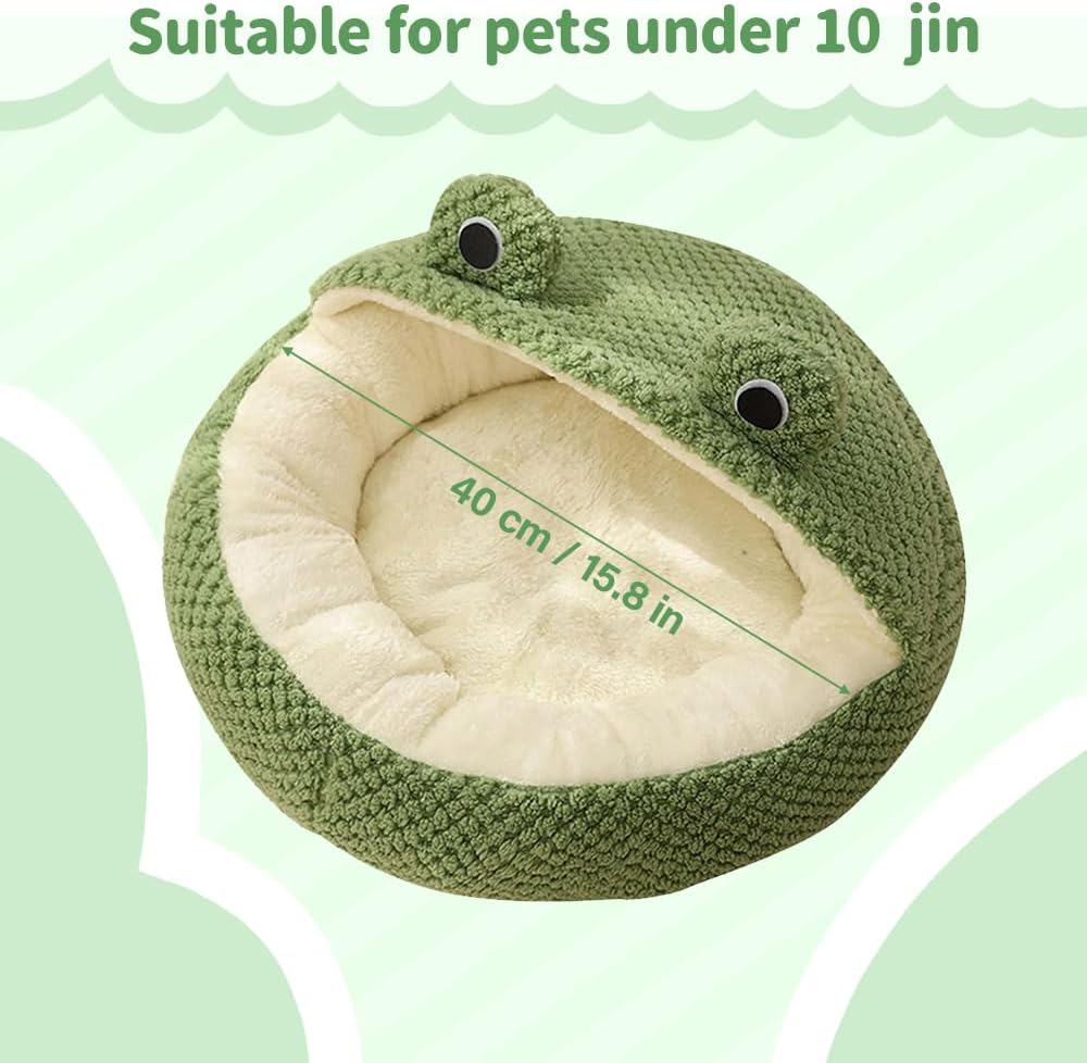 Frog-Shaped Plush Cat Bed – Small (16")