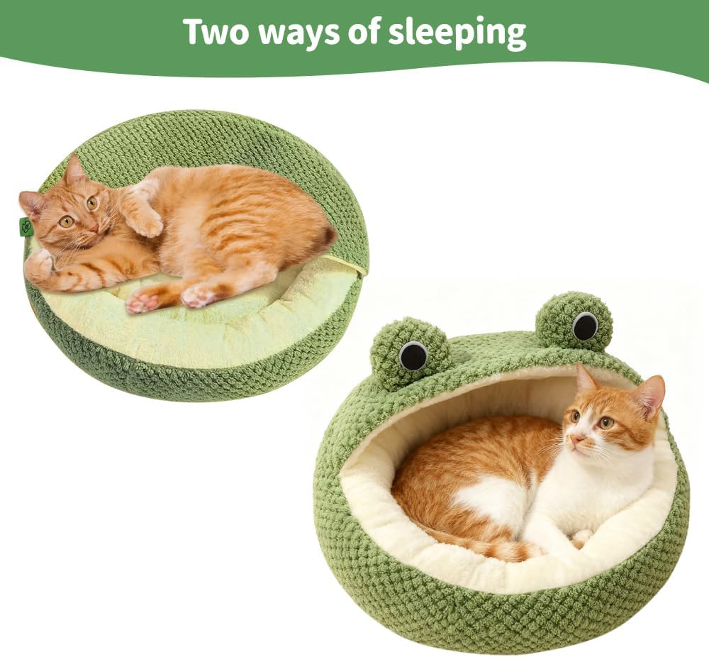 Frog-Shaped Plush Cat Bed – Small (16")