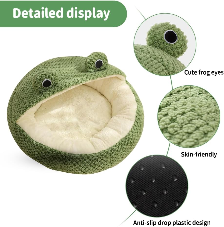 Frog-Shaped Plush Cat Bed – Small (16")
