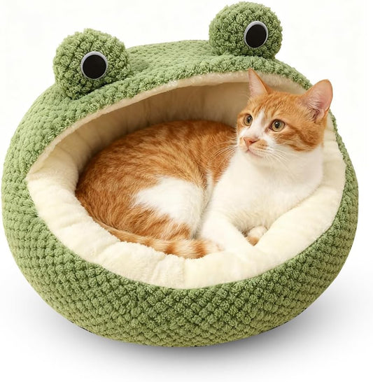 Frog-Shaped Plush Cat Bed – Small (16")