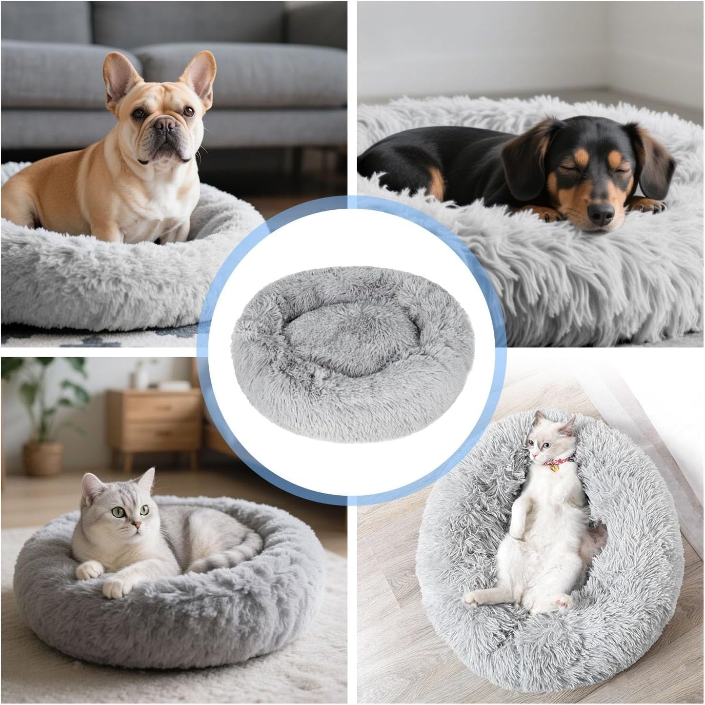 Round Fluffy Dog Bed 20"