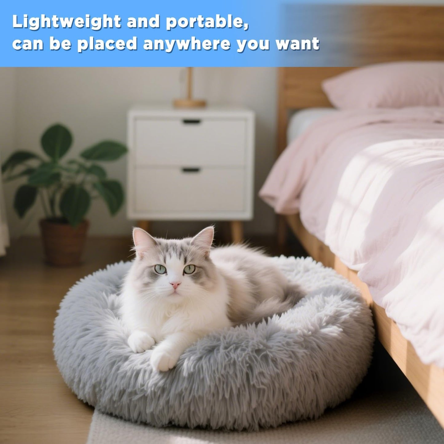 Round Fluffy Dog Bed 20"